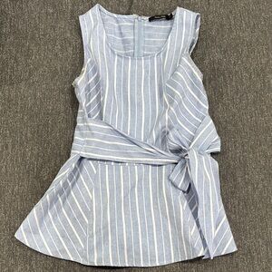 Doe & Rae Blue and White Striped Short Sleeve Top